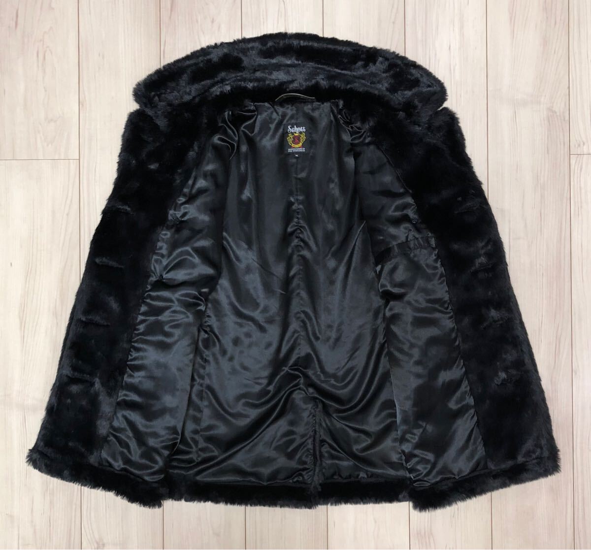 良品 Schott RETRO FUR PEA COAT 3142045 M ショット レトロ フェイク ファー ボア ピーコート Pコート Ｐコート ブラック 黒 740n 753us