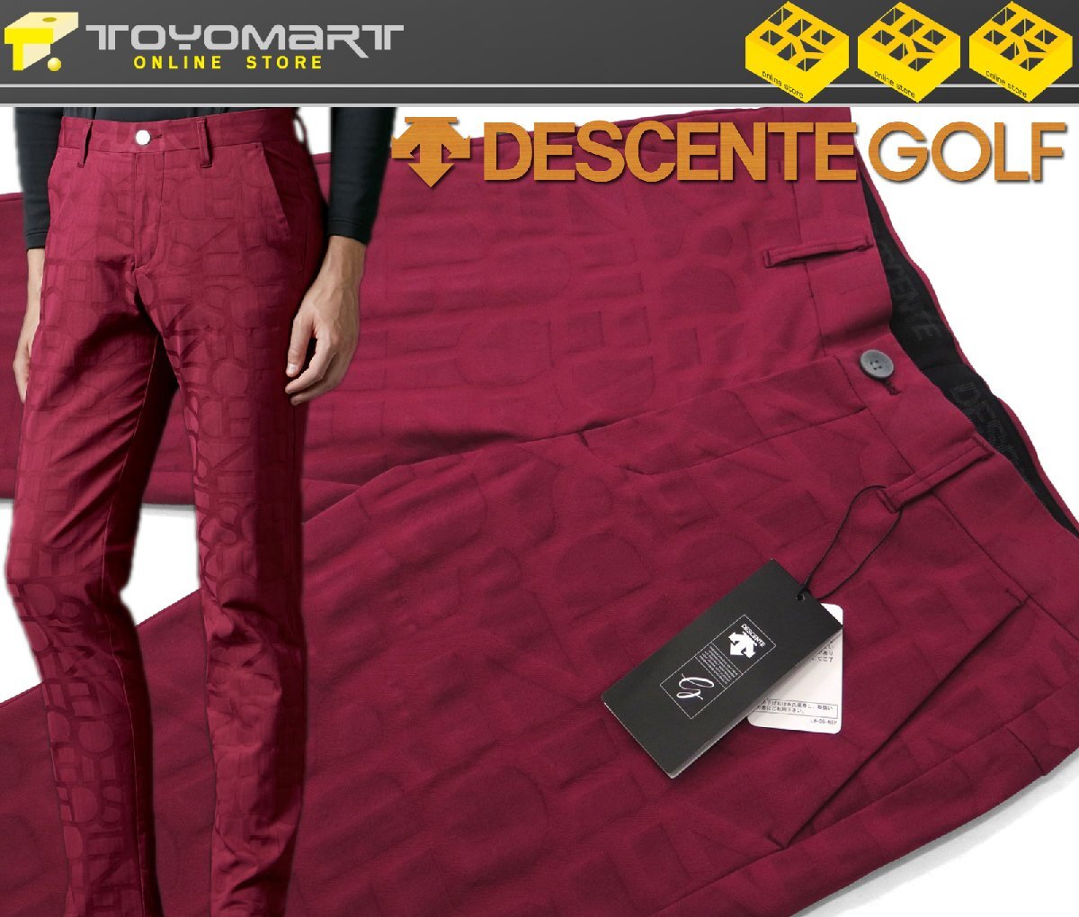 G238●DESCENTE GOLF デサントゴルフ●新品　タイポグラフィモチーフ ロングパンツ　レッド/79cm　定価20900円