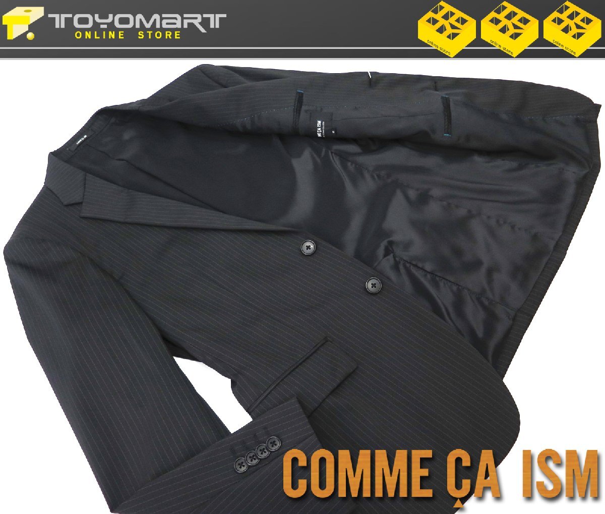 2023●コムサイズム COMME CA ISM●新品　GW04 【carreman社生地使用】 ピンストライプジャケット　ブラック/M　定価27500円　訳あり