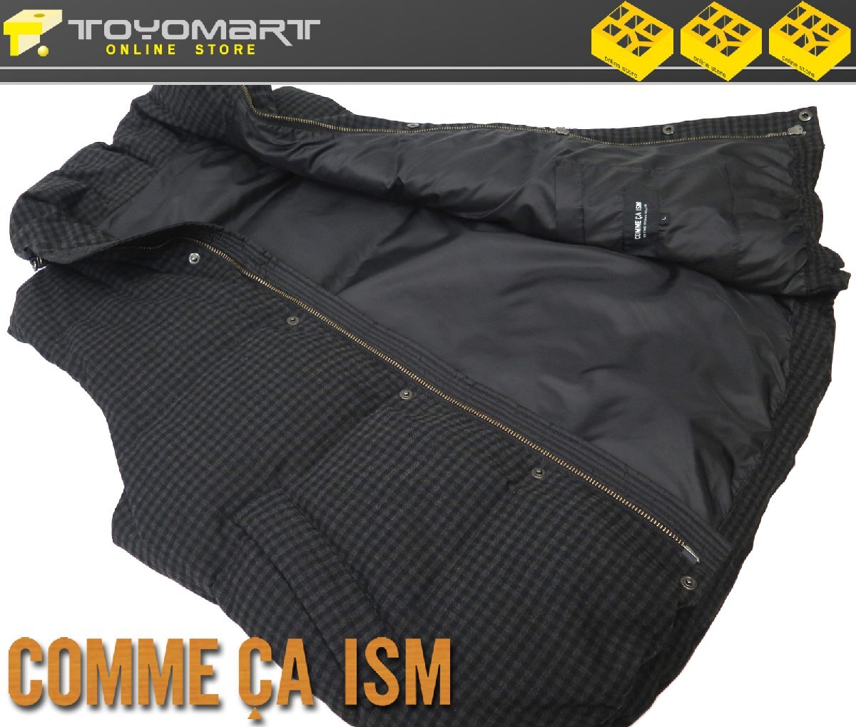 2046●コムサイズム COMME CA ISM●新品　DW01　格子柄　フード付き　ダウンベスト　ダークグレー/L　定価16500円