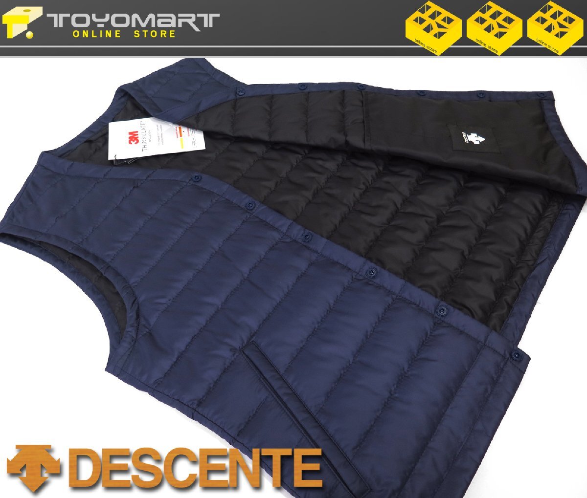2106●DESCENTE デサント●7756　新品 【3M THINSULATE】 シンサレート中綿　キルティングベスト　ネイビー/WDS（ワイド）