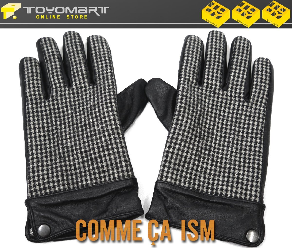 E24●コムサイズム COMME CA ISM●新品　RJ05　千鳥×ラムレザー コンビ グローブ　羊革手袋　ブラック/M　定価6380円
