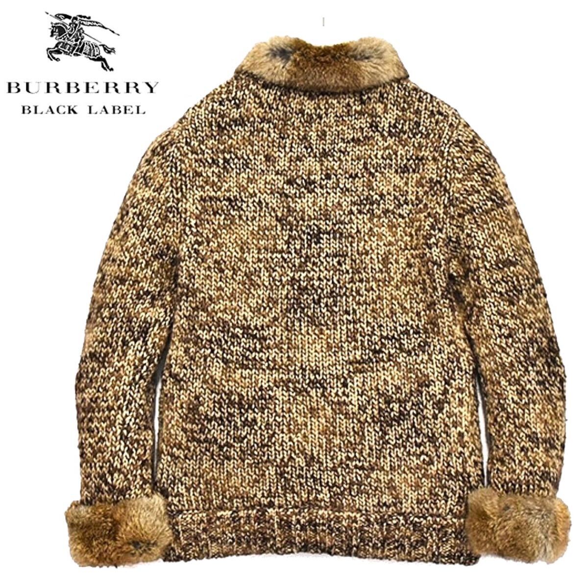  прекрасный товар Burberry Black Label noba проверка шланг вышивка мех кролика сделано в Италии. шерсть вязаный жакет 2 блузон BURBERRY BLACK LABEL