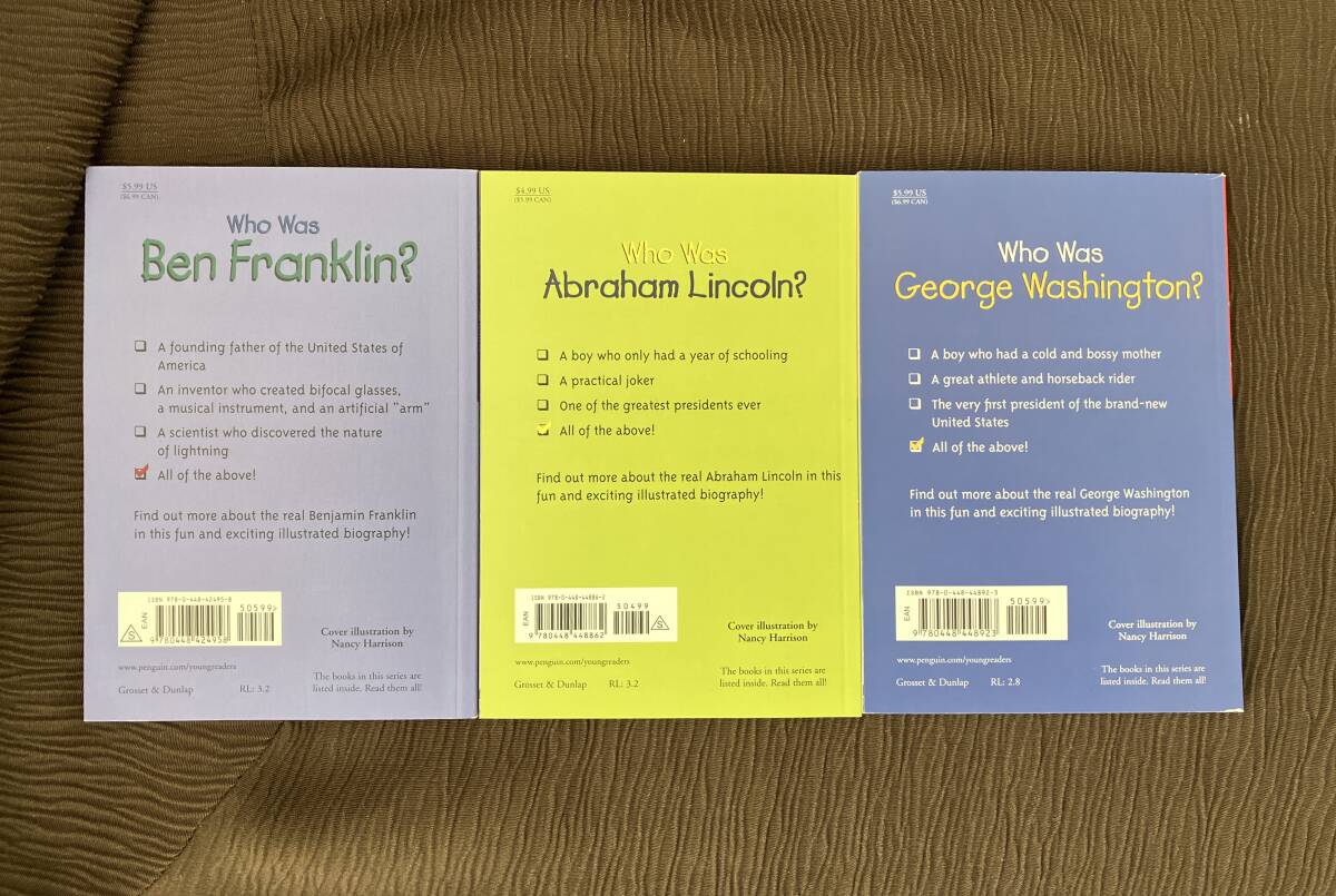 ⑧洋書 伝記 歴史 フランクリン リンカーン ワシントン Who Was/What wasシリーズ 3冊セット_画像2