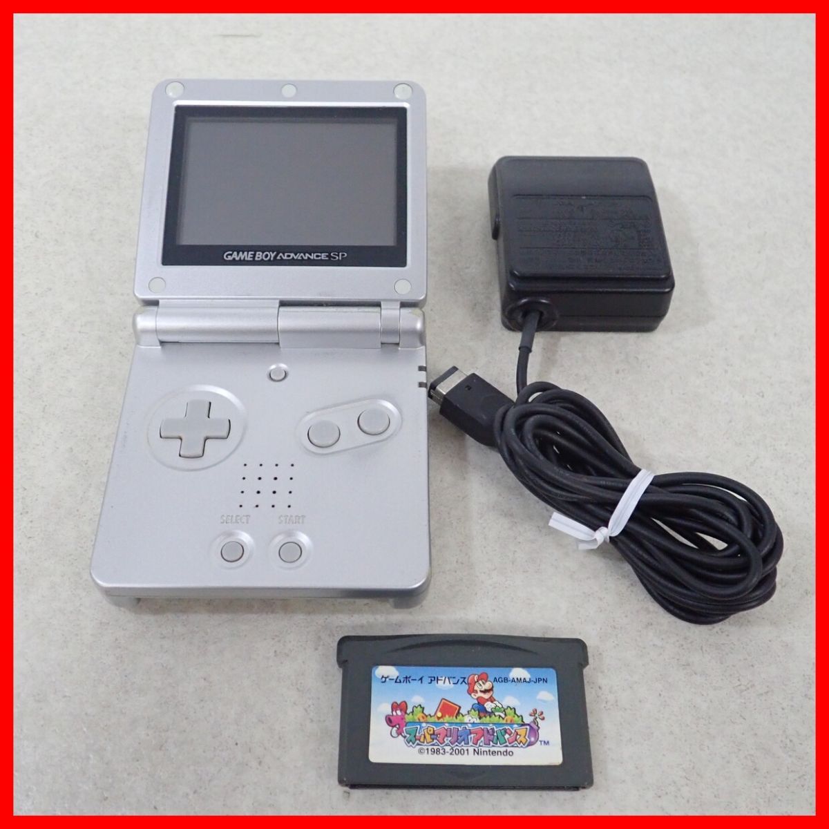 動作品 GBASP ゲームボーイアドバンスSP プラチナシルバー 本体 AGS-001 + ソフト スーパーマリオアドバンス まとめてセット Nintendo【10