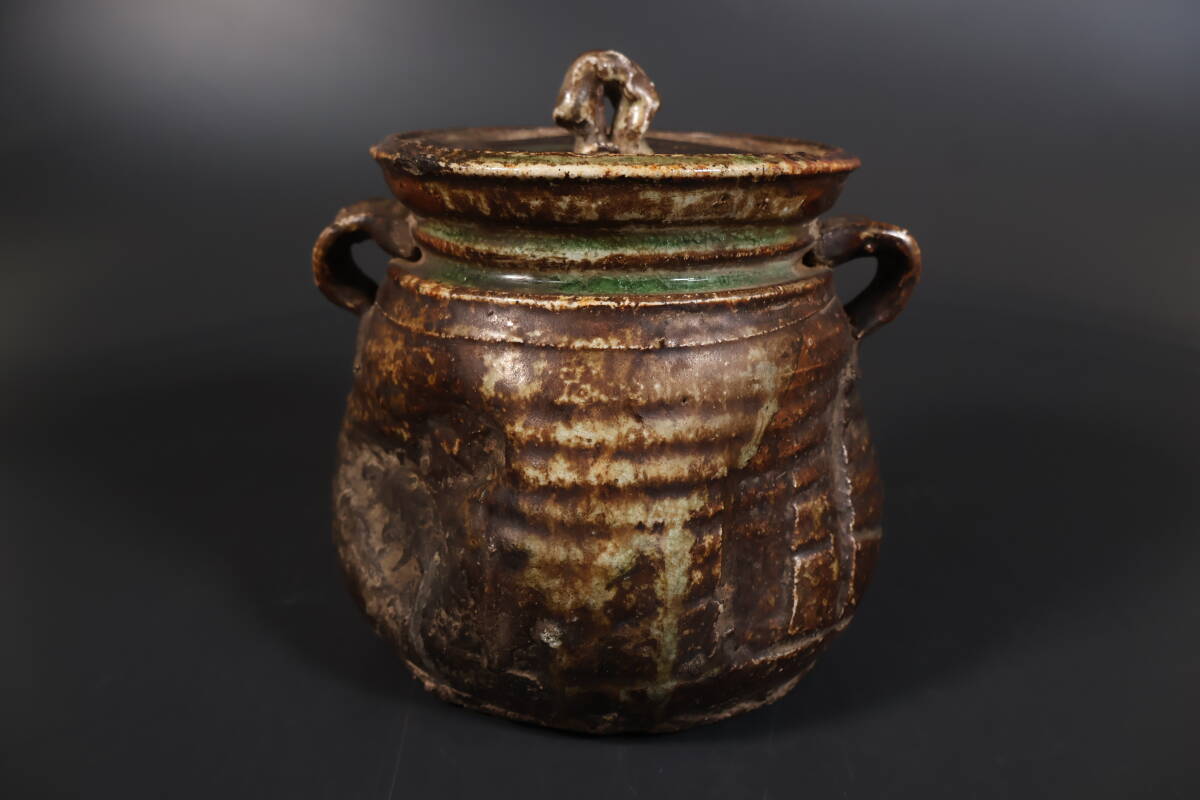 【和】(A1481)　時(shí)代古作　古信楽　耳付水指　時(shí)代箱有　茶道具　古伊賀