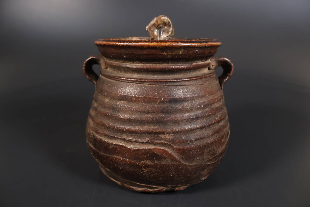 【和】(A1481)　時(shí)代古作　古信楽　耳付水指　時(shí)代箱有　茶道具　古伊賀