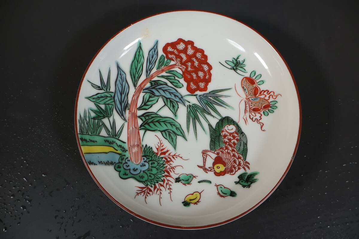 和】(A1610) 時代古作 唐物 清朝 南京赤絵花鳥文皿 六枚揃