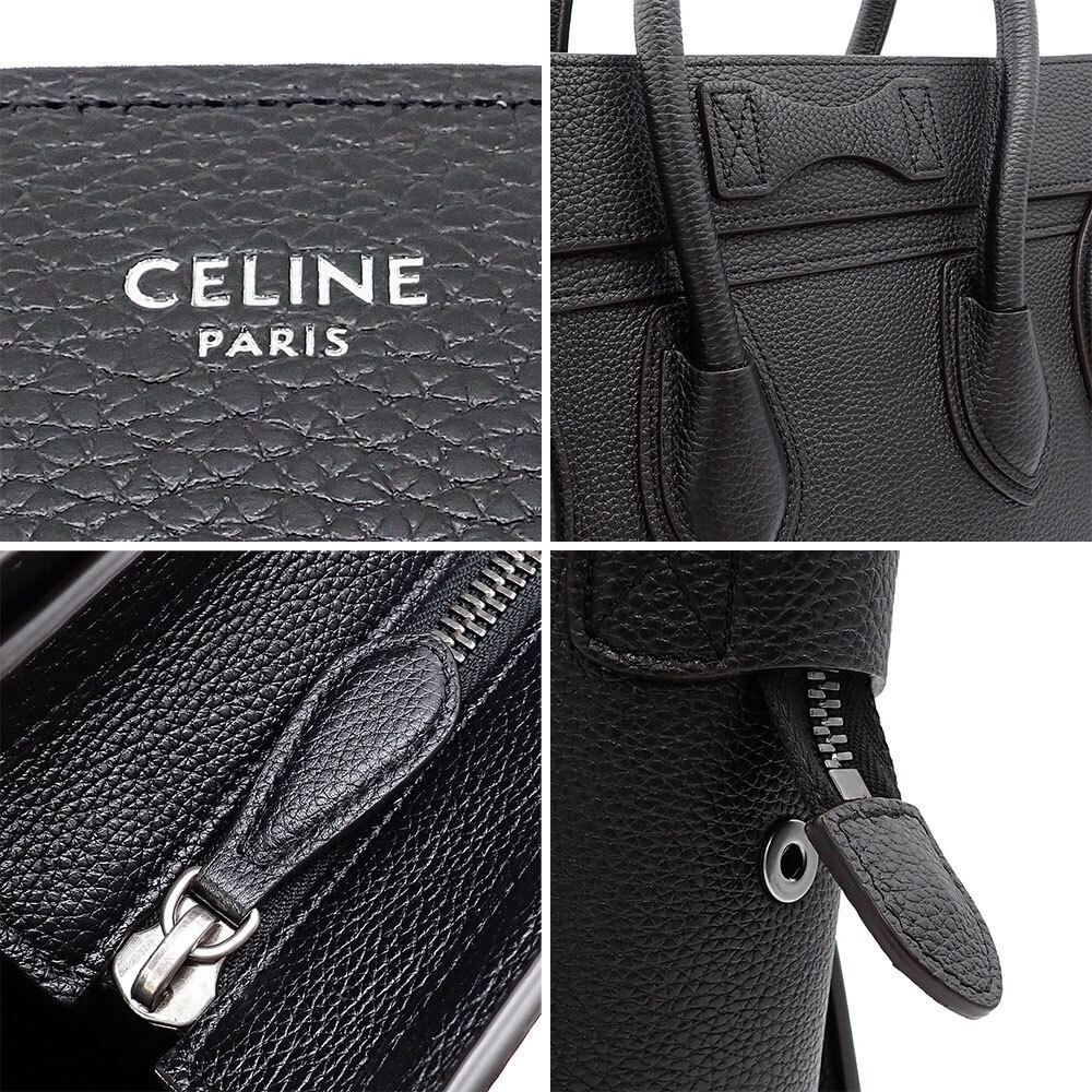美品 CELINE セリーヌ ラゲージ マイクロショッパー ハンドバッグ 189793DRU ブラック シルバー金具 ドラムドカーフスキン