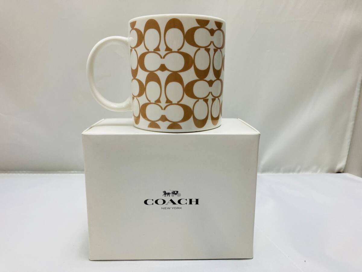 A204 未使用 コーチ COACH マグカップ シグネチャー ブラウン ホワイト 茶色 コーヒー 紅茶 ブランドマグカップ