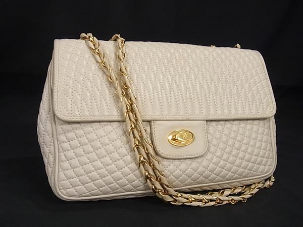 1円 ■美品■ BALLY バリー ヴィンテージ レザー ターンロック チェーン ショルダーバッグ 肩掛け レディース アイボリー系 FL1734