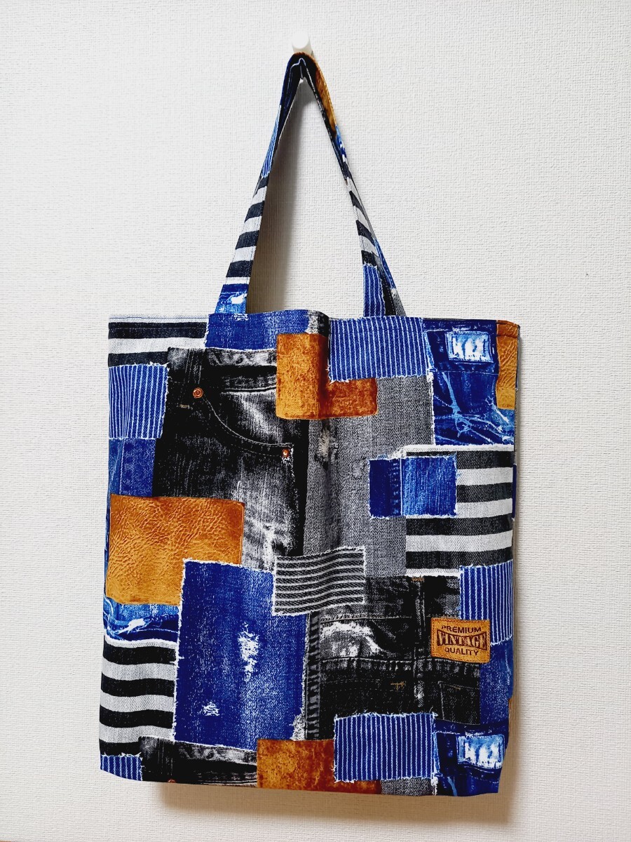 デニム柄 トートバッグ A4 【ハンドメイド】