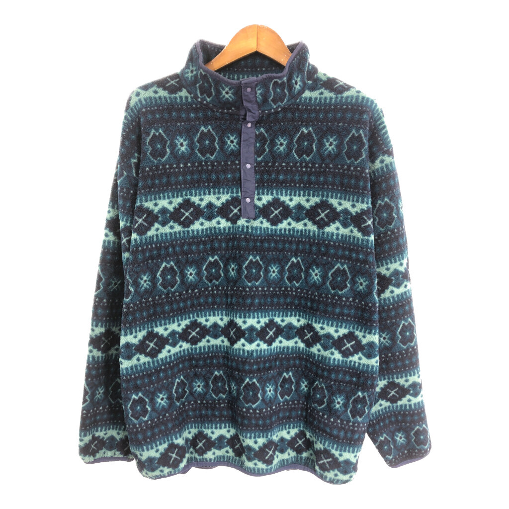 お歳暮 人気 エルエルビーン L.L.Bean 90年代 フリースジャケット S8195 古着 中古 XL相当) (メンズ ネイビー 総柄 男性用