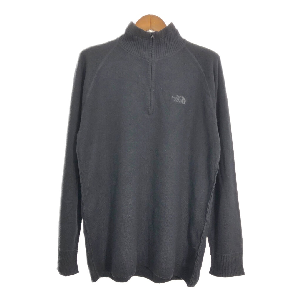 THE NORTH FACE ノースフェイス ハーフジップ コットン ニット セーター アウトドア ブラック (メンズ XL) 中古 古着 S8503
