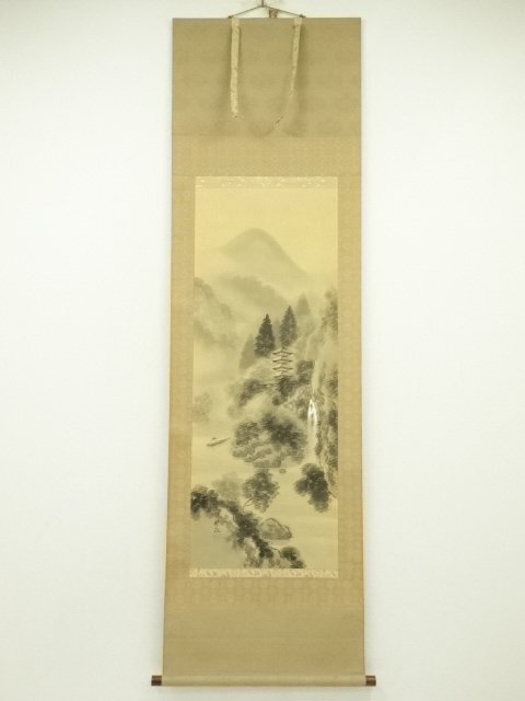 ys7191945; 宗sou 五島紫紅筆　水墨塔山水　肉筆絹本掛軸（共箱）
