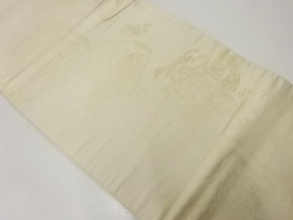 ys7260150; 宗sou 御所車に松・草花模様織出し丸帯（材料）【アンティーク】【着】