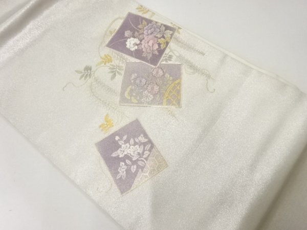 ys7260704; 宗sou 色紙に草花模様刺繍名古屋帯【リサイクル】【着】