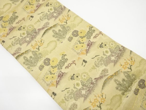 ys7262964; 宗sou 垣根に鶴・草花模様織出し丸帯（材料）【アンティーク】【着】