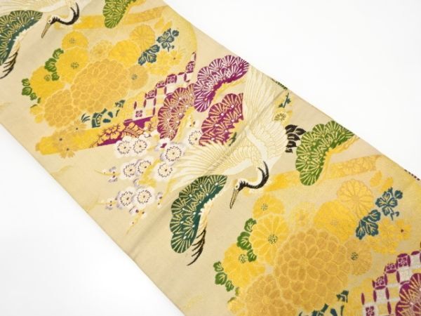 ys7268951; 宗sou 巻物に鶴・草花模様織り出し丸帯（材料）【アンティーク】【着】