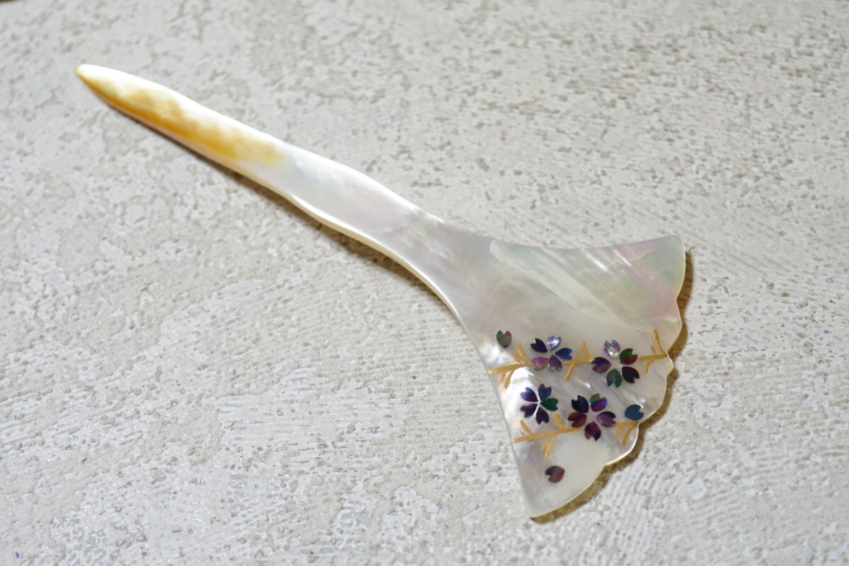 482 シェル 螺鈿細工 金蒔絵 貝 簪 かんざし ヴィンテージ アクセサリー アンティーク 昭和レトロ 和装小物 和装髪飾り 装飾品