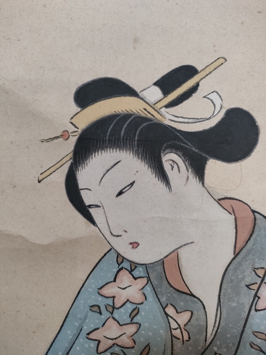 真作】江戸期 鳥居清広「脚洗う」肉筆 紙本 浮世絵 古い掛軸 真作】江戸期 鳥居清広「脚洗う」肉筆 紙本 浮世絵 古い掛軸