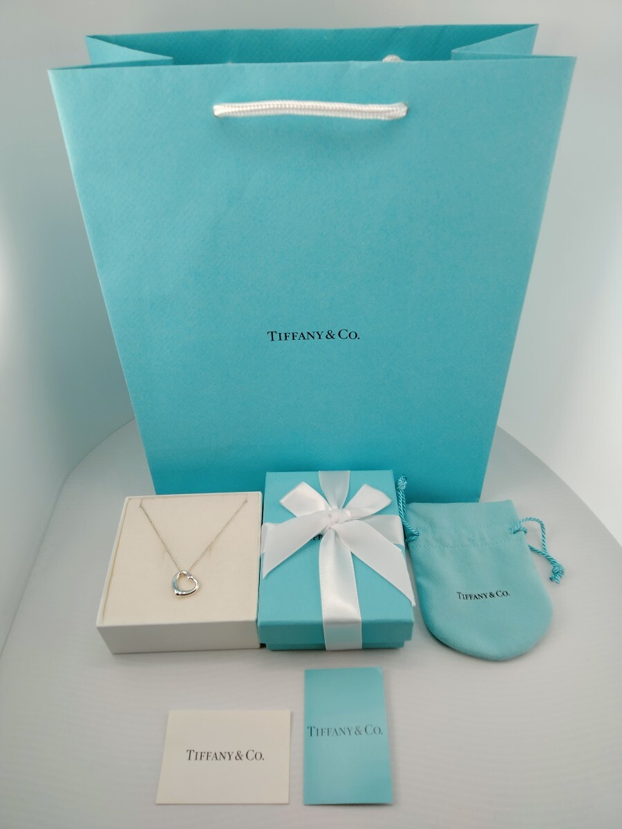 新品 正規品 ティファニー tiffany&co. ネックレス シルバー ティファニーオープンハート ピンクサファイア 箱 巾着 紙袋 プレゼント_画像1