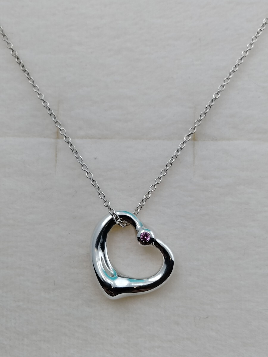 新品 正規品 ティファニー tiffany&co. ネックレス シルバー ティファニーオープンハート ピンクサファイア 箱 巾着 紙袋 プレゼント_画像10
