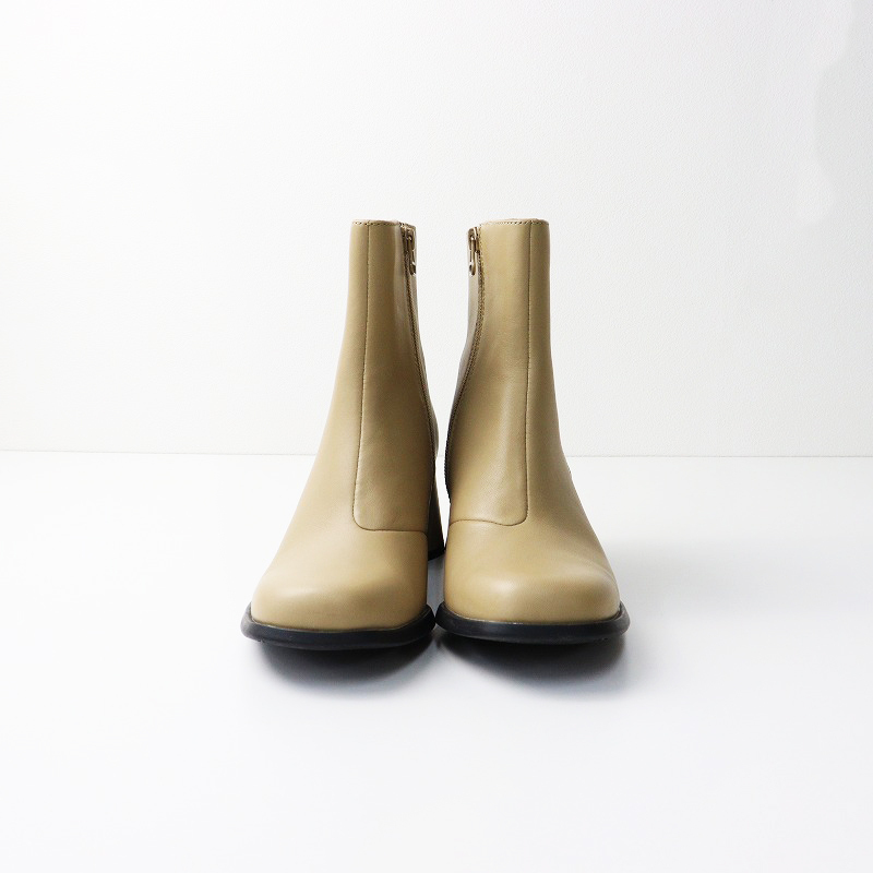 美品 カンペール CAMPER Kiara キアラ レザー アンクルブーツ 38(24cm)/ベージュ チャンキーヒール フロントジップ【2400014218725】