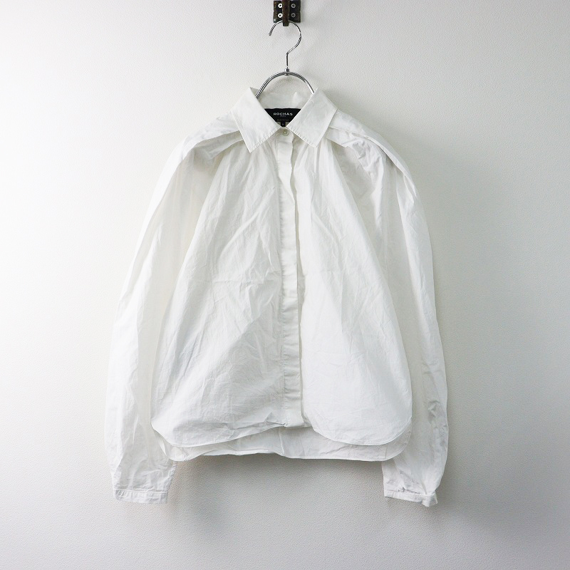 イタリア製 ロシャス ROCHAS コットン100 スタンドカラーシャツ 36/ホワイト トップス ブラウス 長袖 タック シンプル【2400014227826】
