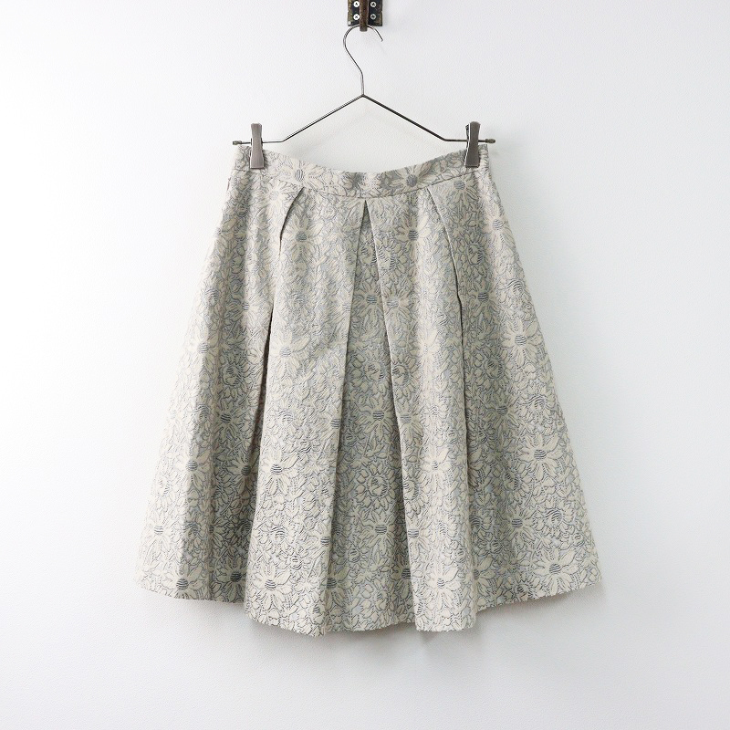 ロイスクレヨン Lois CRAYON フラワージャガードスカート M/グレー系 タック フレア ウール混 花柄【2400014232592】