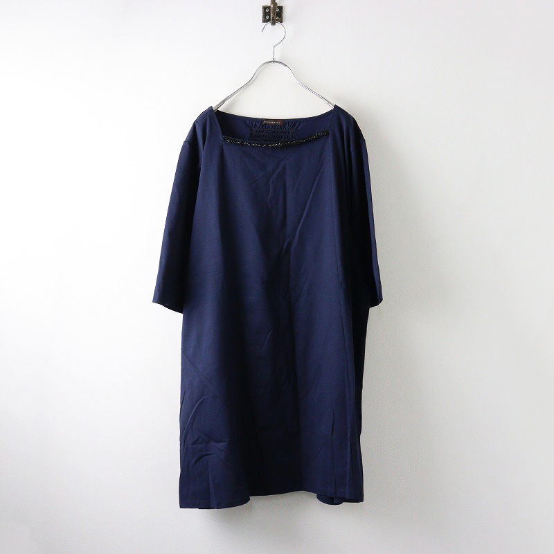 新品 大きいサイズ 定価14300円 2024年 グリーンノート green nout 天竺ビーズ付チュニック Tシャツ F+ ネイビー【2400014228380】