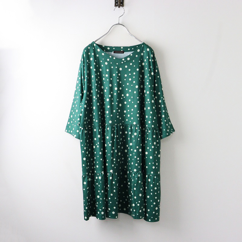 新品 大きいサイズ 定価14300円 グリーンノート green nout エスパンディドットプリントチュニック 19 グリーン 水玉【2400014228779】