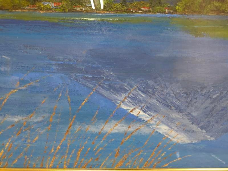 中古】M▽小川久雄 富士山と河口湖 油彩 絵画 額縁 (38205)(自然 中古】M▽小川久雄 富士山と河口湖 油彩 絵画 額縁 (38205)(自然