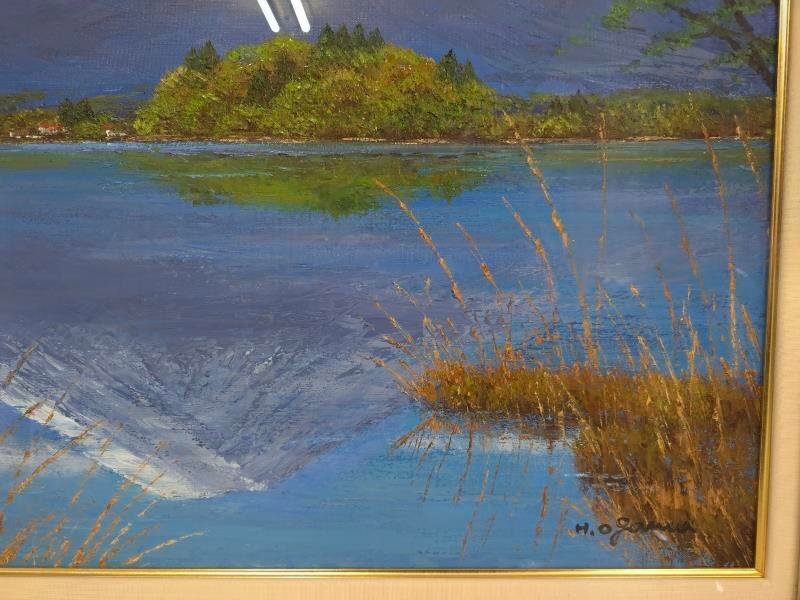 中古】M▽小川久雄 富士山と河口湖 油彩 絵画 額縁 (38205)(自然 中古】M▽小川久雄 富士山と河口湖 油彩 絵画 額縁 (38205)(自然