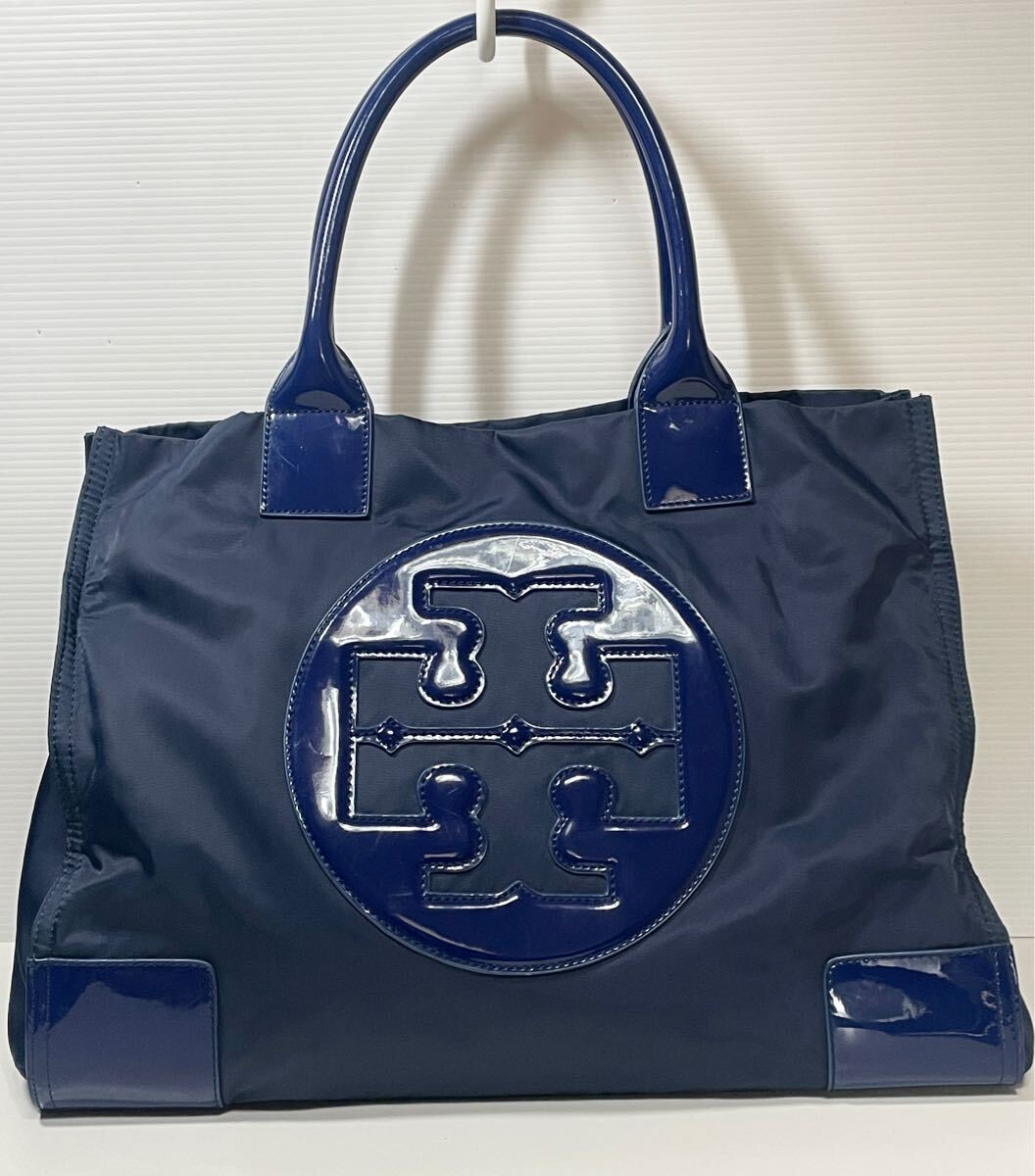 美品 トリーバーチ TORY BURCH ナイロン レザー トートバッグ ネイビー