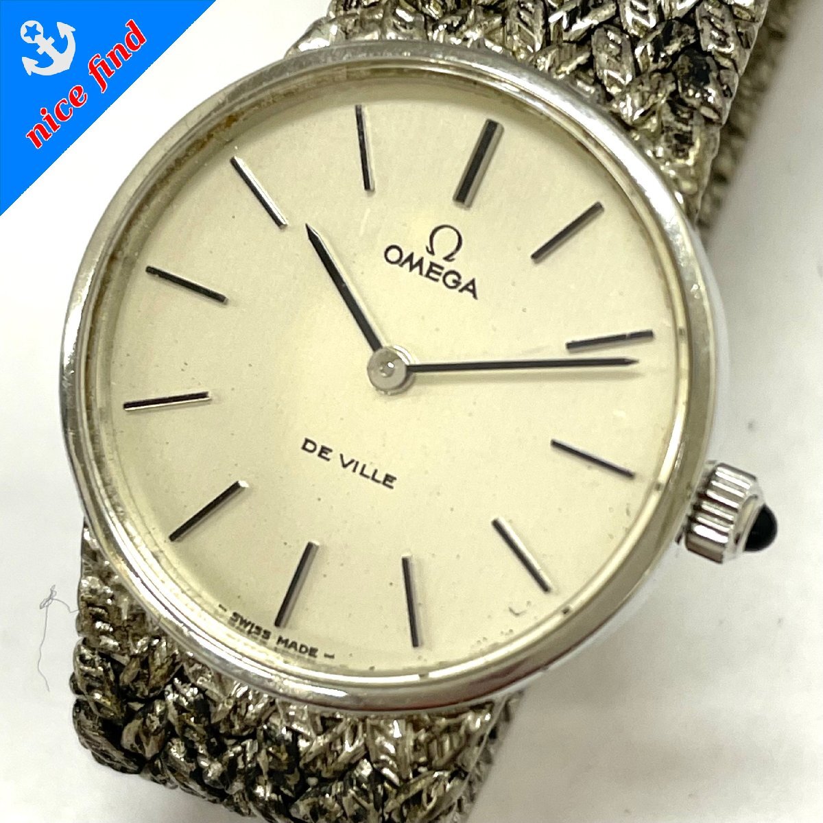 稼動品◆オメガ OMEGA◆デビル DE VILLE 手巻き 腕時計 レディース ウォッチ シルバー文字盤 ラウンドフェイス