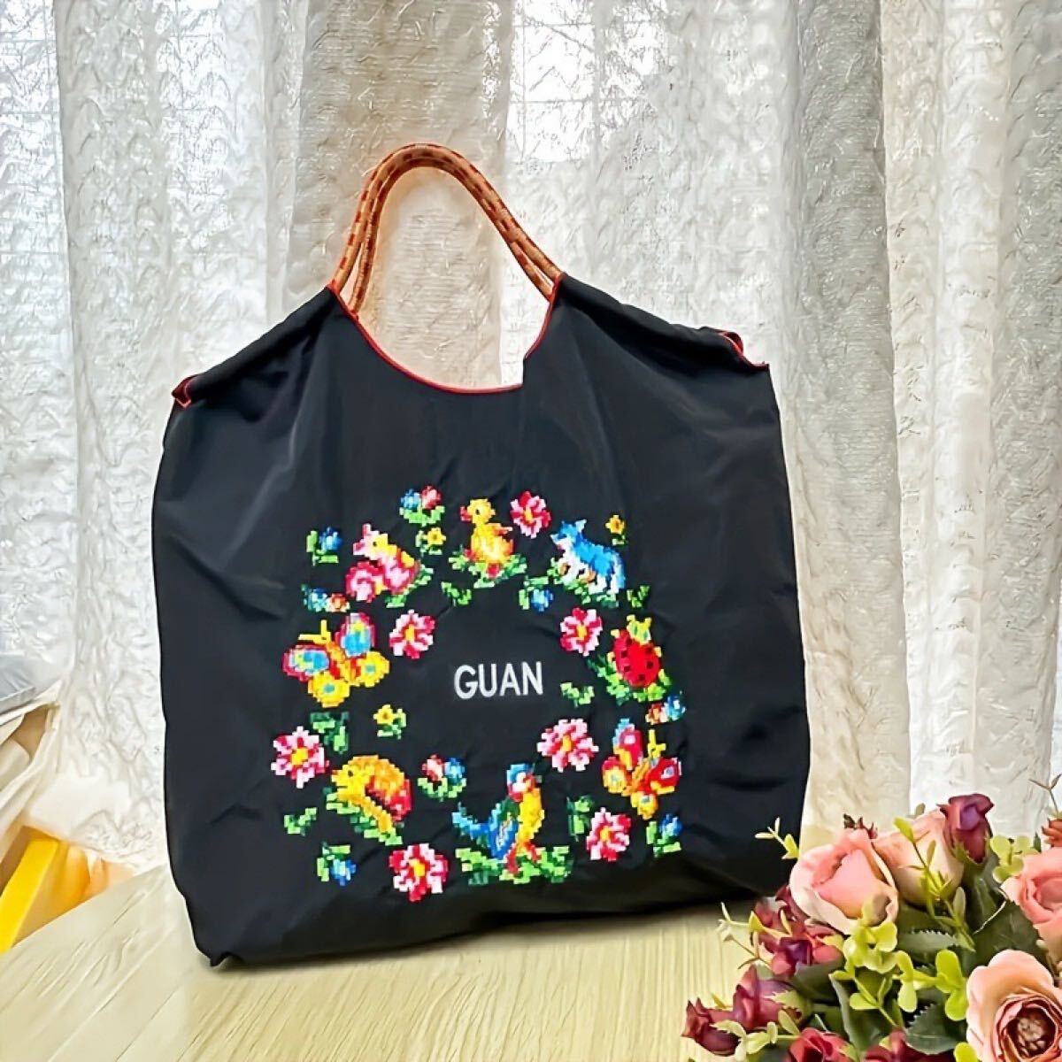 Ball&Chain Mサイズ GUAN 黒 エコバッグ 軽量 折りたたみ可能 Ball&Chain Mサイズ GUAN 黒 エコバッグ 軽量 折りたたみ可能