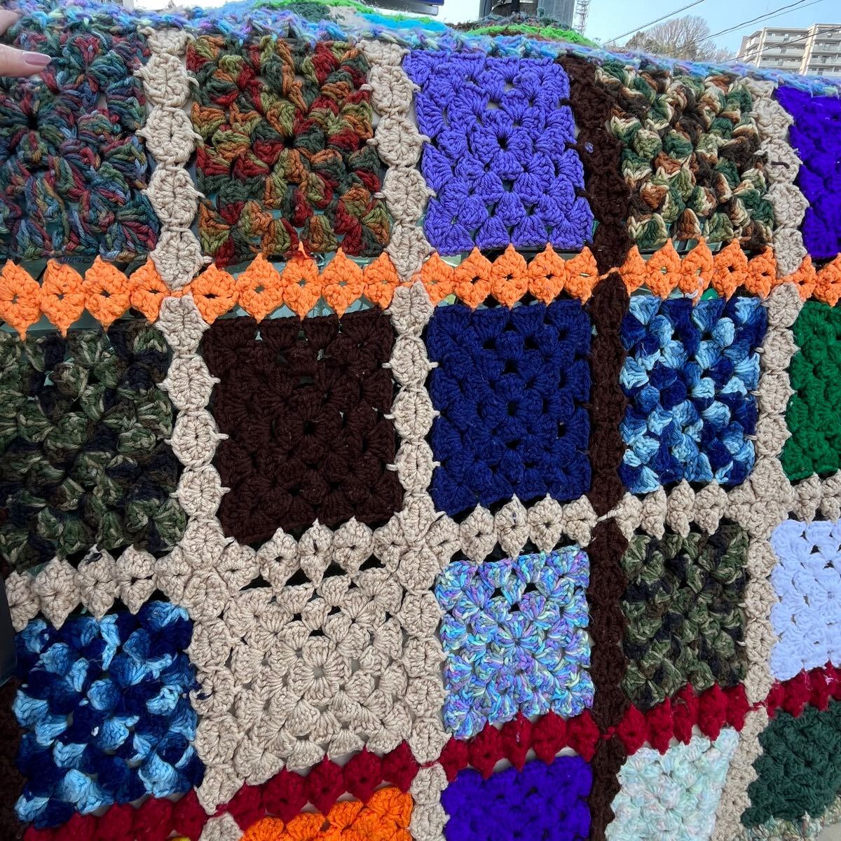 [USA vintage]Granny Blanket Square Motifgla колено покрывало квадратное узор большой размер America Vintage 