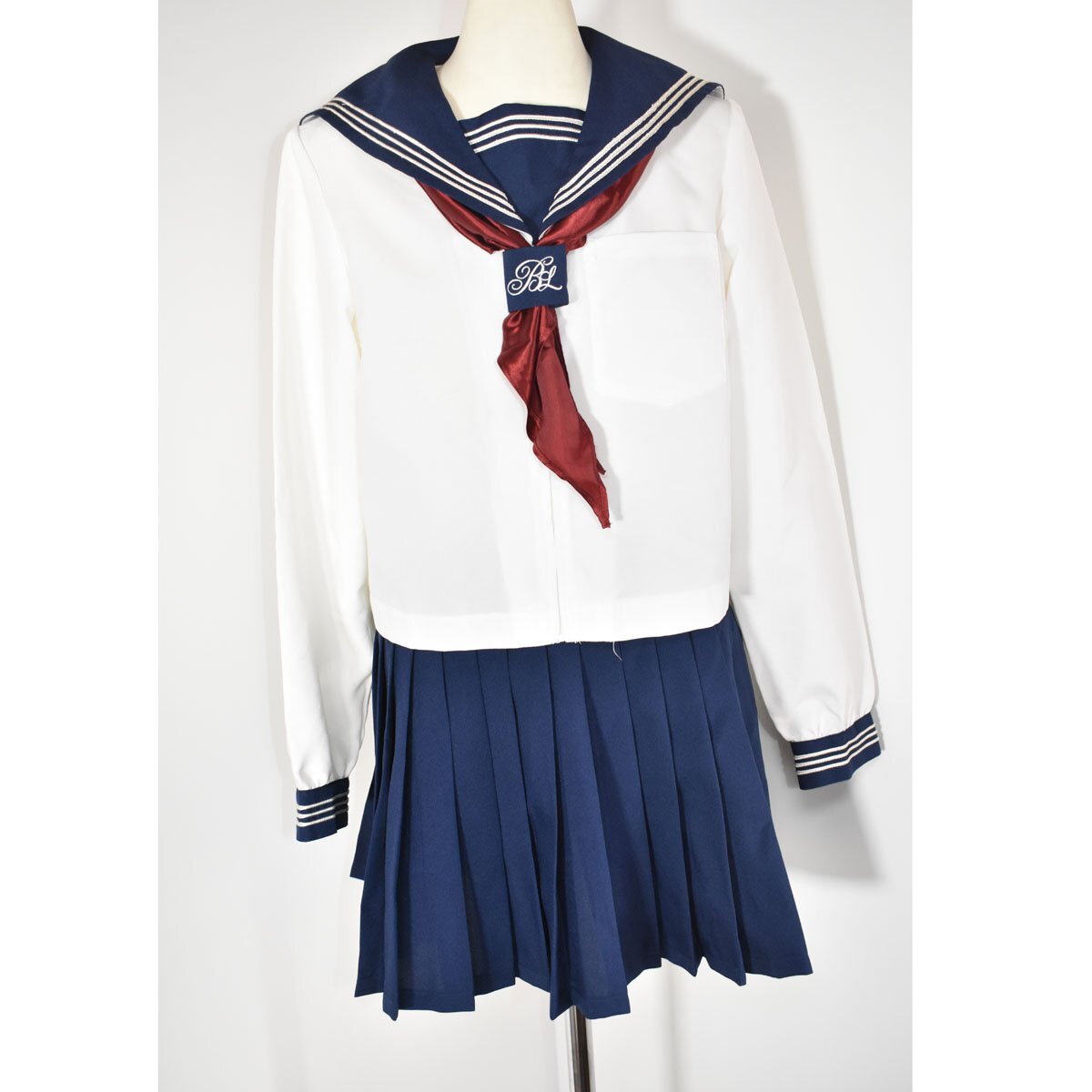 コスプレ用 長袖 前開き セーラー服 Lサイズ 上下 ＋ タイ まとめて [制服][夏服][ミニスカート][制服][中学][高校][コスプレ]