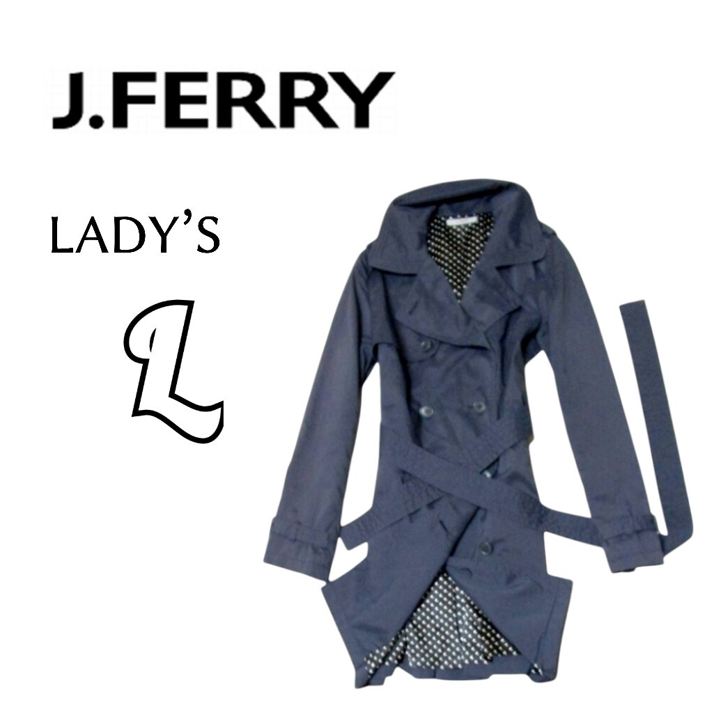 レディースL◇J.FERRY◇トレンチコート　navy 春秋