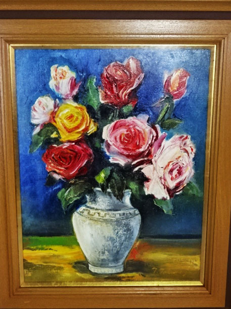 徳永達哉 ◇『 ばら ／ 薔薇 』F6号 キャンバス 油彩 額装 真作 熊本県出身 朔風会員 太陽会主宰 ◇ 管48775_画像2