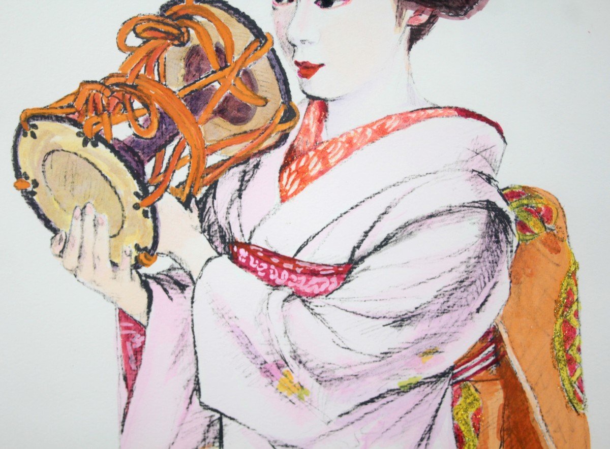 舞妓 舞子 鼓 作者 詳細 不明 キャンバス 約縦78×横59×厚さ2.3 舞妓 舞子 鼓 作者 詳細 不明 キャンバス 約縦78×横59×厚さ2.3