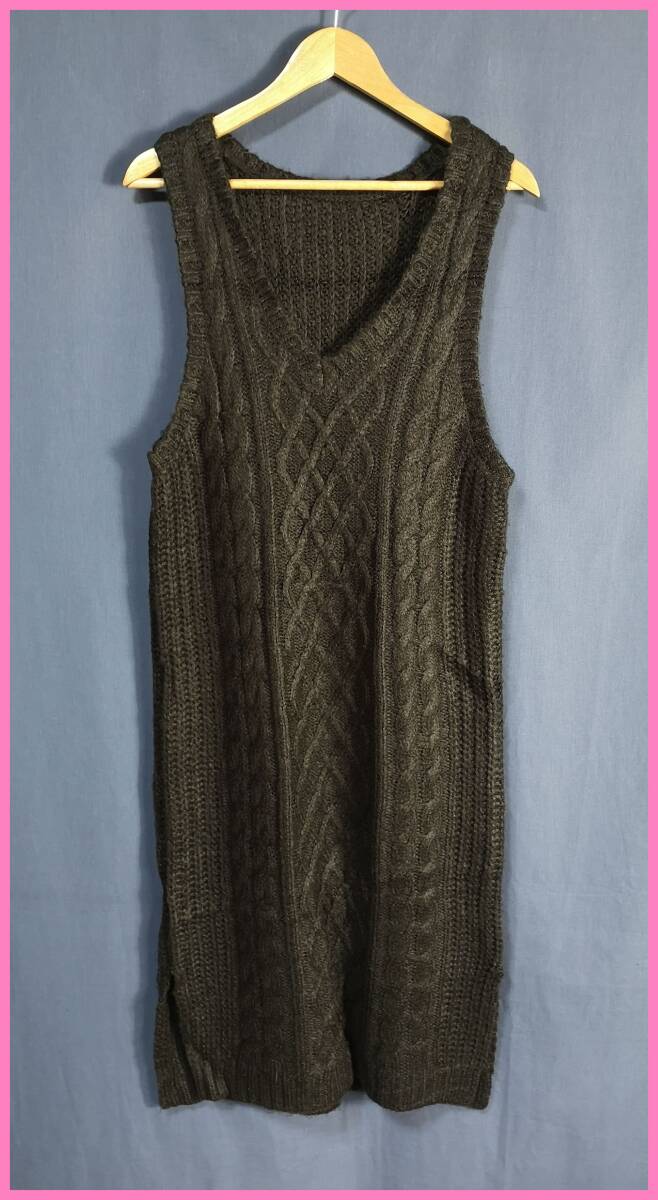 ＳＷ‐９１‐２☆秋冬☆新品☆送料込み☆即決☆ナチュラル系☆ニット☆Ｍ～Ｌサイズ☆ワンピース☆チャコールグレー☆編み込み☆