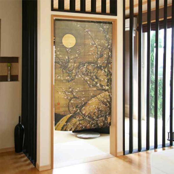 のれん 和風 モダン 暖簾 和柄 伊藤若冲 月夜白梅図 85cm幅 150cm丈 間仕切り 花鳥図 日本画 絵画 名画 屏風 障壁画(受注生産 91268)_画像3