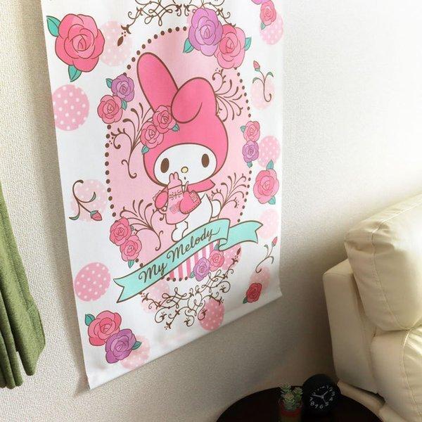 タペストリー 50cm幅 73cm丈 サンリオキャラクターズ マイメロディ ローズカフェ かわいい 白 ピンク(受注生産97044)