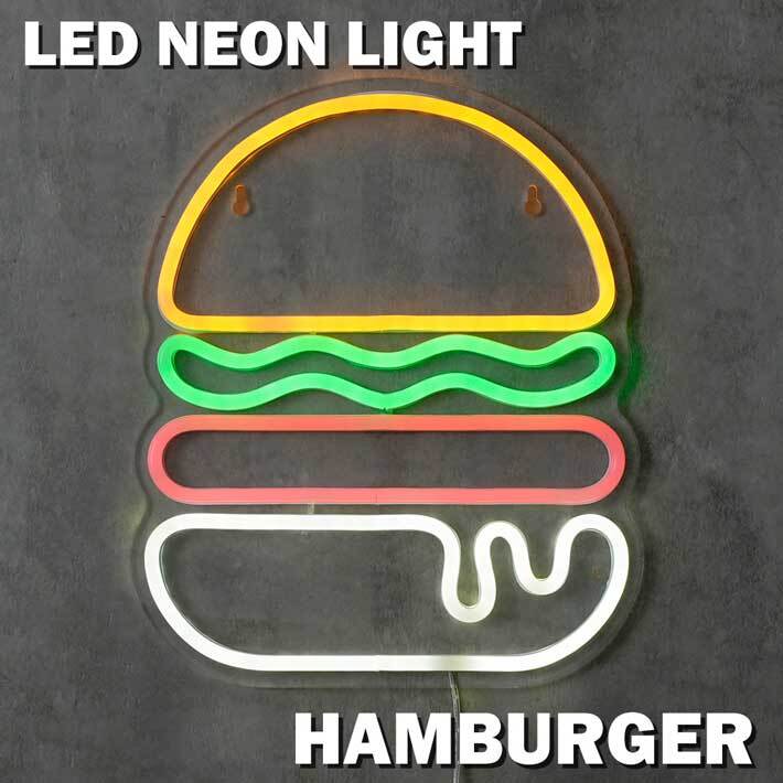 LED ネオン サイン ライト 調光 USB AC100V ハンバーガー ファーストフード サンドイッチ 看板 壁掛け LED NEON LIGHT HAMBURGER(27336)_画像1