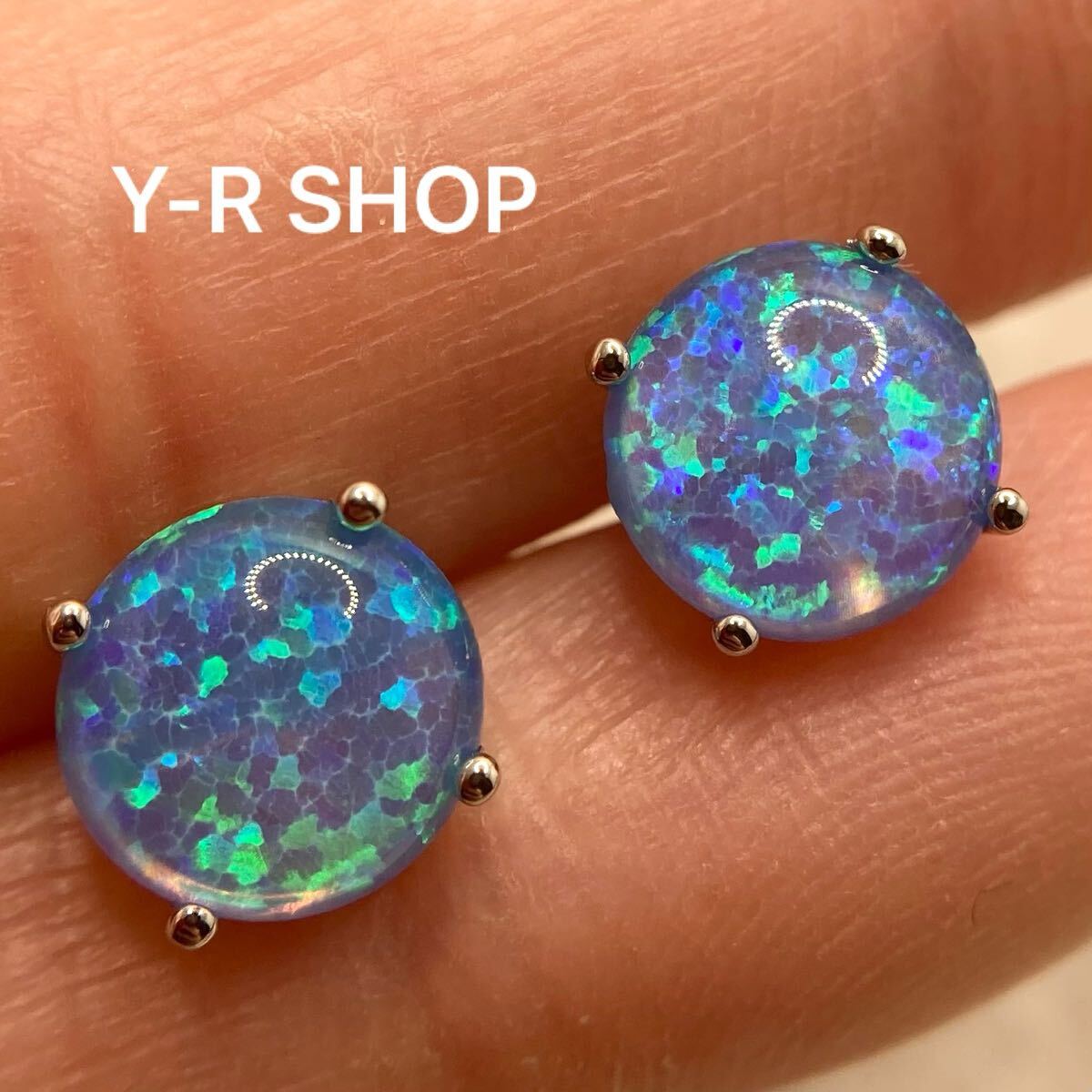 ラウンド型ブルーファイヤーオパールのシンプルデザインピアス★レディースシルバー925刻印カラーストーンアクセサリー新品Y-RSHOP cz