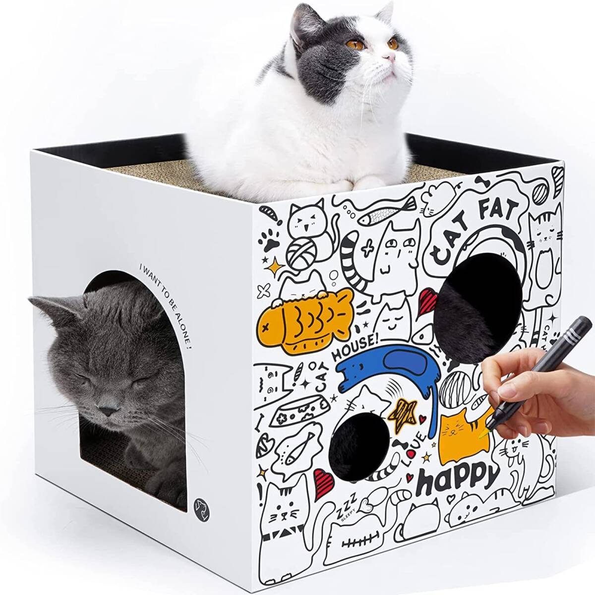 【人気商品】ダンボールハウス つめとぎ ベッド 通気 猫 丈夫 猫 段ボール ストレス解消 爪とぎ 組立簡単（白） 爪とぎキャット