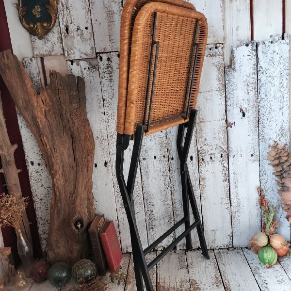  Vintage ротанг железный складной стул стул стул стул ротанг металлический уличный кемпинг натуральный Vintage античный старый инструмент 