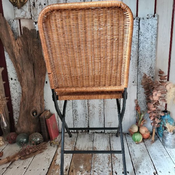  Vintage ротанг железный складной стул стул стул стул ротанг металлический уличный кемпинг натуральный Vintage античный старый инструмент 